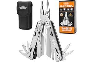 RoverTac Multitool Pliers 16-in-1 Multi Tool Pocket Knife Multitool Knife Tactical EDC Gear Spring-loaded Pliers Scissors Knife Wire Cutter/Stripper Saw Bottle/Can Opener Screwdrivers Pocket Multitool