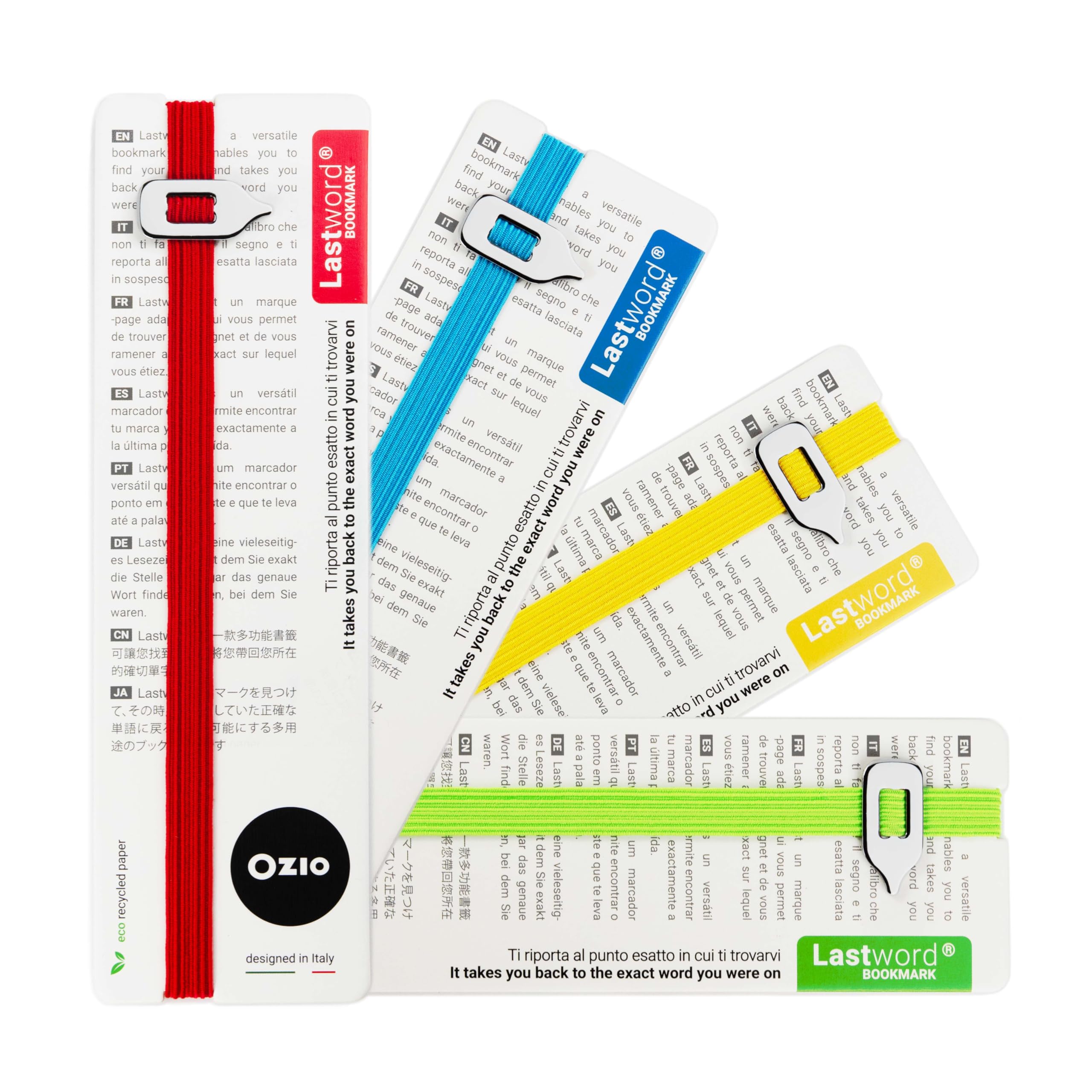 Lastword Bookmarks - Elastic Bookmark Perfect for Any Book, Office, for Women, Men and Children - Don't Lose Your Mark, Made in Italy Book Marks, Combo Pack 4