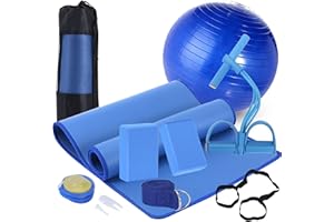 KXEXK Yoga Mat Set for Beginners,Yoga Mat with Carrying Strap,Yoga Blocks 2 Pack with Yoga Strap,Yoga Ball,Ankle Puller,11-Piece Yoga Kits and Sets for Beginners,Yoga Starter Kit for Women Men