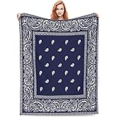 Blue Bandana Paisley Border Print Blanket for Kids Boys Girls Soft Cozy Blanket for Home Bed Couch Sofa Bed Gifts 50"x40"