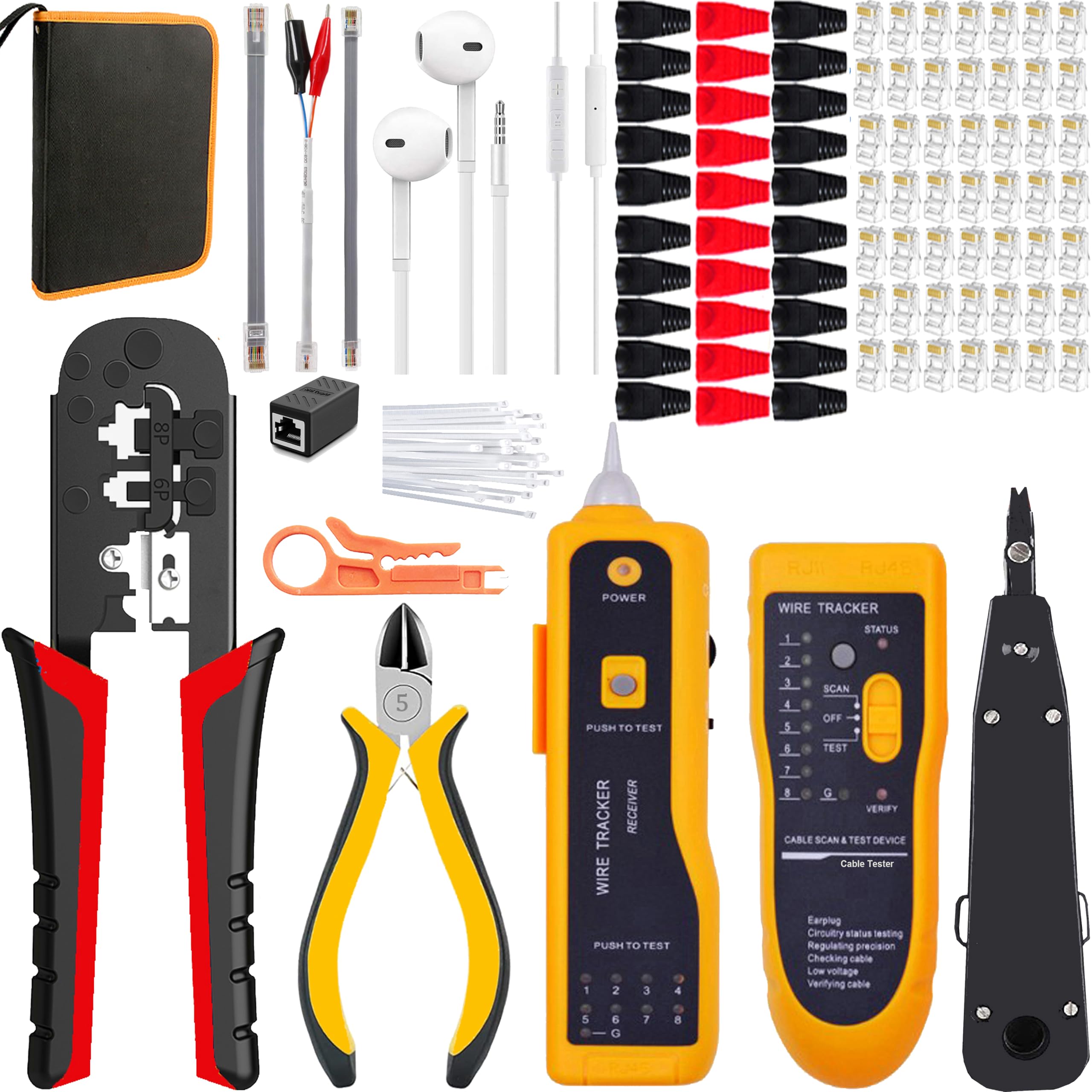 MAYLINE Crimping Tool Set RJ45 Cable Network Tester for RJ45 RJ11 8p8c Crimp Tool Kit CAT5 CAT6 Crimping, Ethernet Crimper Punch Down Network Tool(RED)
