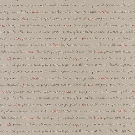 Amazon 壁紙with Writing Corsive Mudフランス語でwith Food Culinari On Base Eff トープファブリックbon Appetit 壁紙