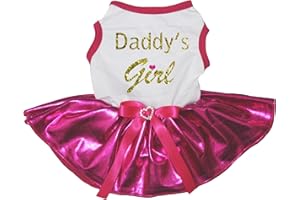 Petitebella Daddy's Girl Puppy Dog Dress (White/Bling Hot Pink, Small)