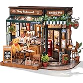 Rowood DIY Miniature Dollhouse Craft Kits for Adults-Tipsy Restaurant | Beginner-Friendly Diorama Kits LED Mayberry Street Mini house Room for Adults,Birthday Christmas Craft Gifts for DIY Lovers