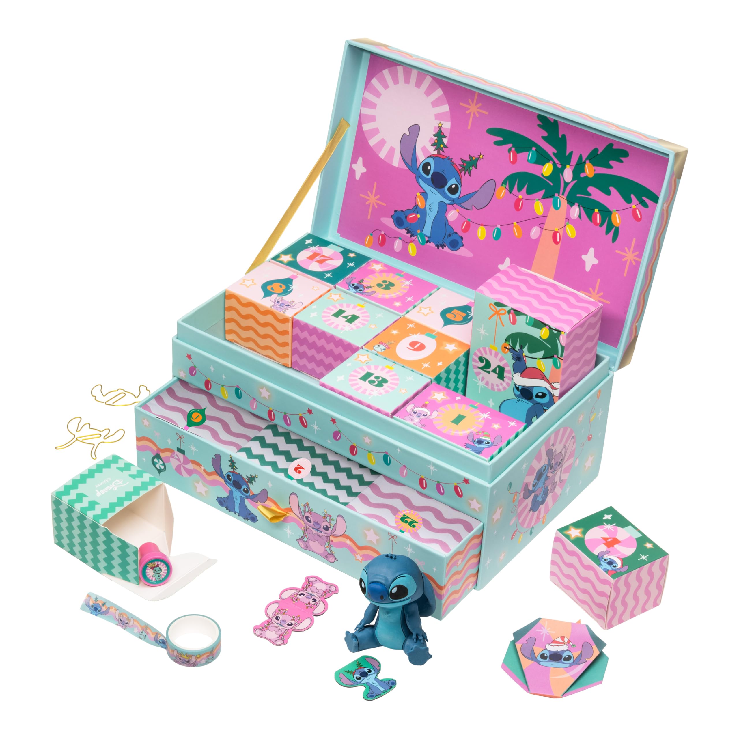 Stitch Keepsake Christmas Box, 24 Days of Stitch Gifts & Stationery Surprises, Countdown to Christmas, Officially Licensed Holiday Present for Disney Fans - Paladone