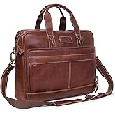 TRISKY Genuine Leather Laptop Bag For Men And Women - 18-inch Mens Leather Messenger Bag Crossbody For Office Business Travel - work bags for men - (Tan)