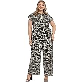 London Times womens Cap Sleeve Faux Wrap Wide Leg JumpsuitLondon Times Women's Dresses Cap Sleeve Faux Wrap Wide Leg Jumpsuit