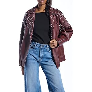 AZALEA WANG Catrine Rhinestone Oversized Moto Jacket
