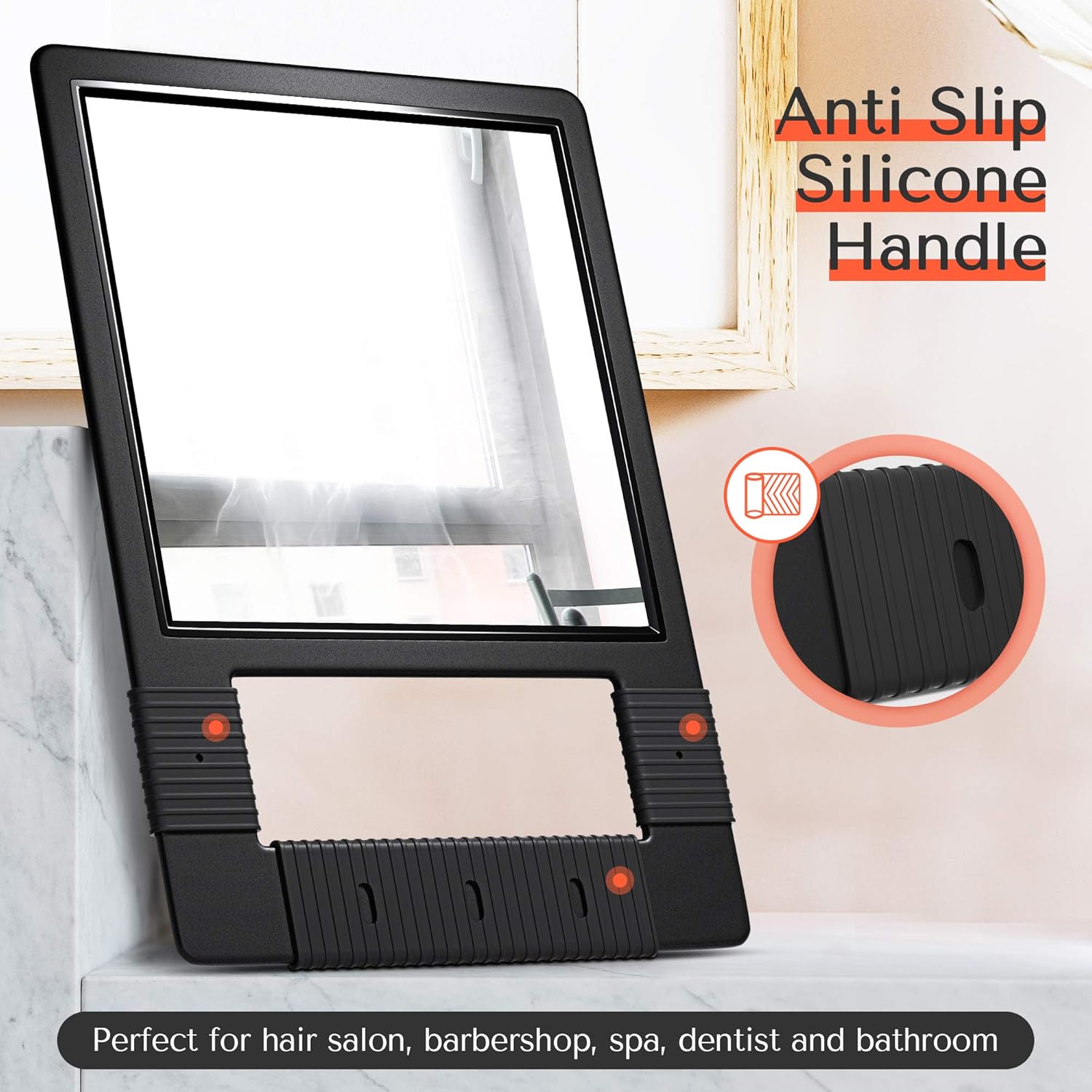 TASALON Hand Mirrors with Handle - Unbreakable Hand Mirror - Unbreakable Handheld Mirror with Silicone Handle for Barber Mirror, Salon Mirror, Makeup Mirror or Shower Mirror, Hand Held Mirror - Black: Kitchen & Dining