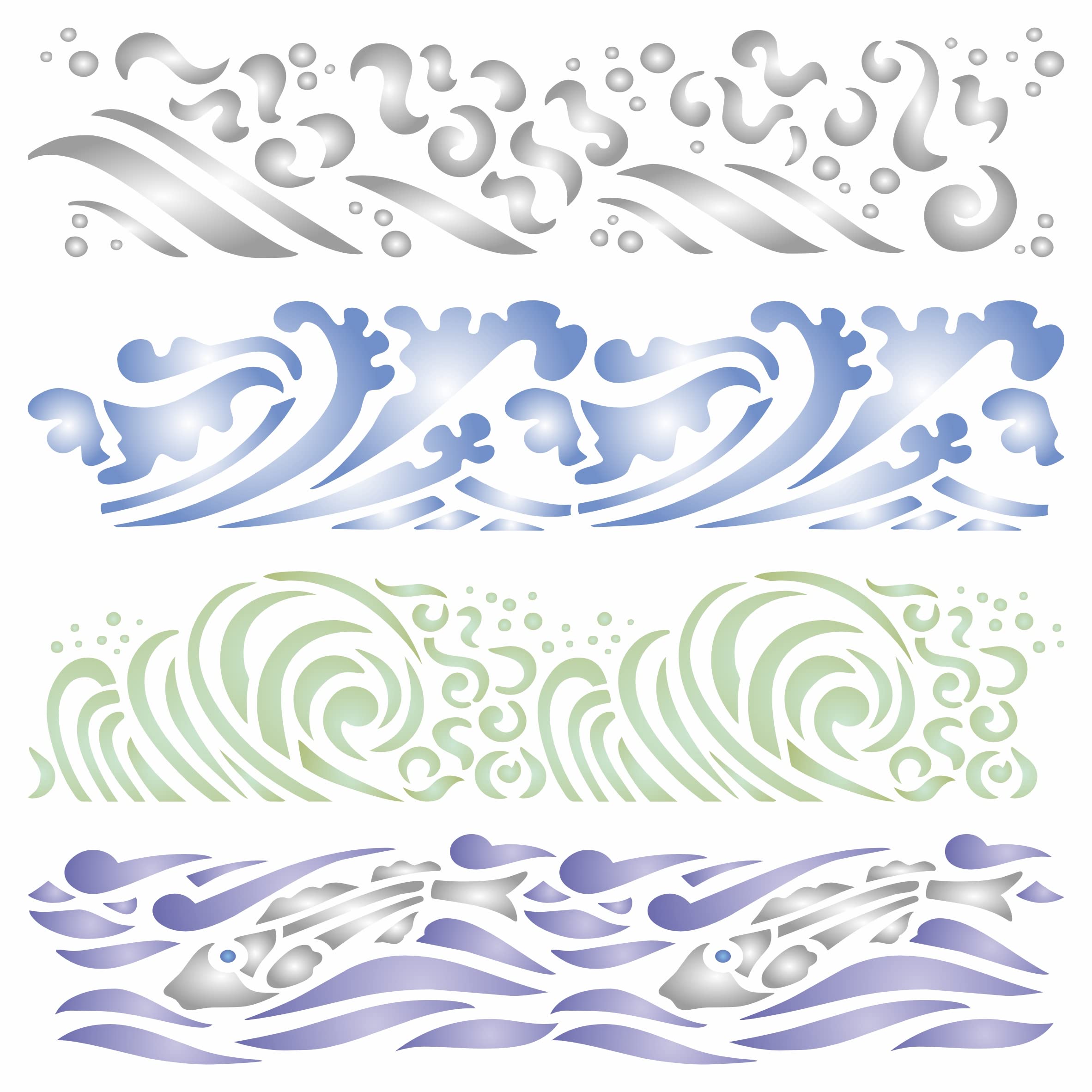 Waves Brand Stencil, 12.7 x 12.7 cm - Sea Ocean Nautical Seashore Reef Border Template for Painting