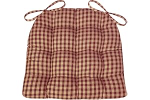 Barnett Home Decor Farmhouse Check Dark Red & Tan Dining Chair Pad with Ties - Latex Foam Fill - 100% Cotton, Made in USA - Machine Washable, Reversible (Red Tan/XL)