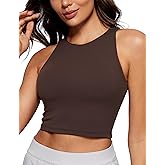 CRZ YOGA Womens Butterluxe Double Lined Cropped Tops High Neck Racerback Tanks Sleeveless Casual Workout Crop Shirts