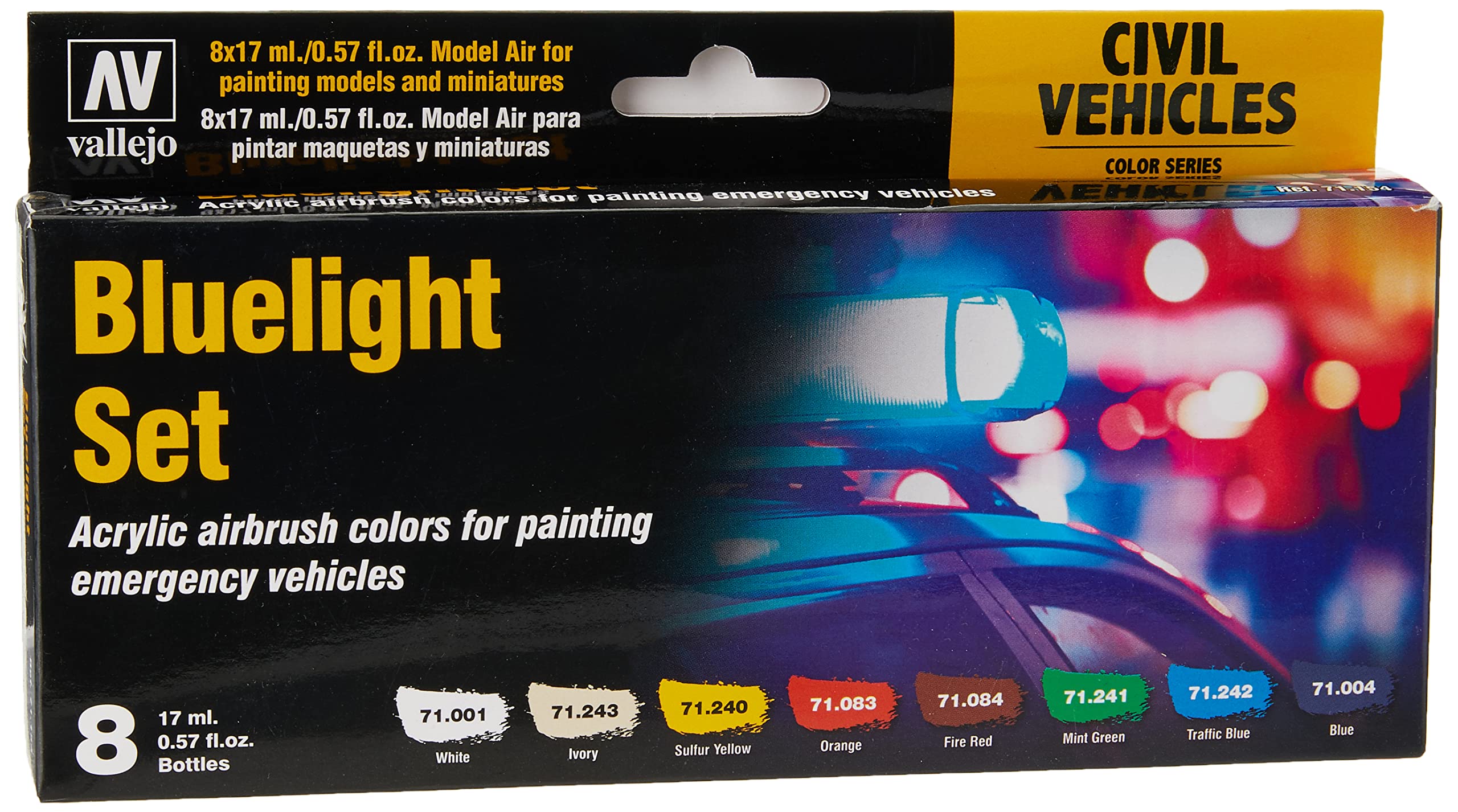 Vallejo Model Air Bluelight Acrylic Paint Set for Air Brush - Assorted Colours (Pack of 8), 17 ml