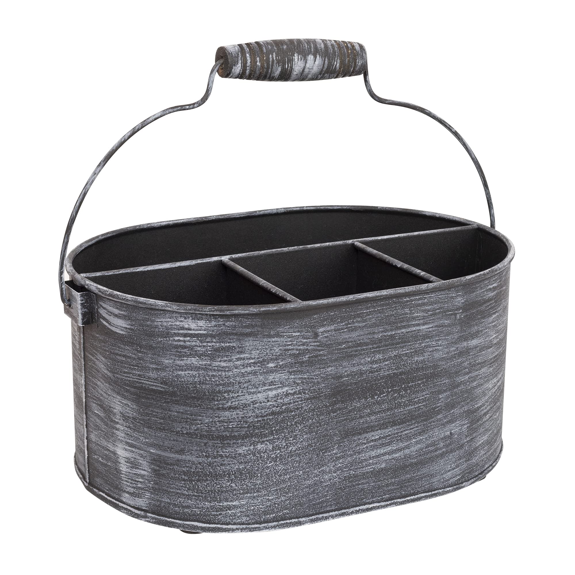 GoCraft Galvanized Flatware Caddy – Rustic Metal Utensil Holder with Handle – 4-Compartment Kitchen Organizer for Cutlery, Napkins, BBQ Tools – Farmhouse Table Decor & Storage