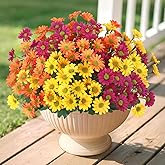 KHOYIME Artificial Mums Flowers for Outdoors 6 Bundles Fake Yellow Orange Daisy Faux Silk Floral Plants Look Real Decoration for Outside Indoor Planter Home Garden Front Door Porch Spring Summer Decor