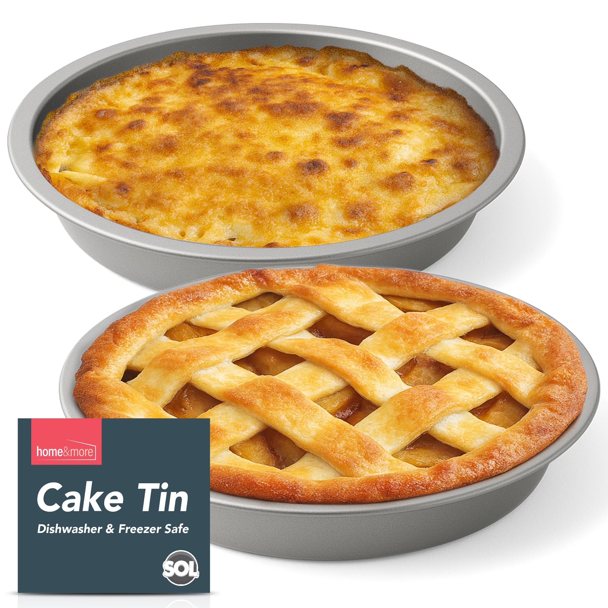 SOL 2pk 8 Inch Cake Tin Dishwasher and Freezer Safe 3.5cm Deep Stainless Steel Round Mould for Baking at Home and Commercial Kitchens Versatile Pan for Desserts Pastries Treats and Everyday Cooking