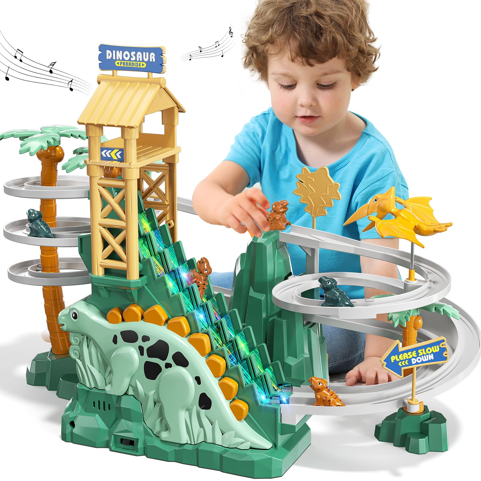 Photo 1 of ***(MISSING PARTS/ SEE NOTES)*** JUKUDAHU Dinosaur Climbing Slide Stair Toy for Toddlers Aged 3 4 5 6 7 8 - Racing Track Game Set, Sliding Car Toy, Dinosaur Themed 