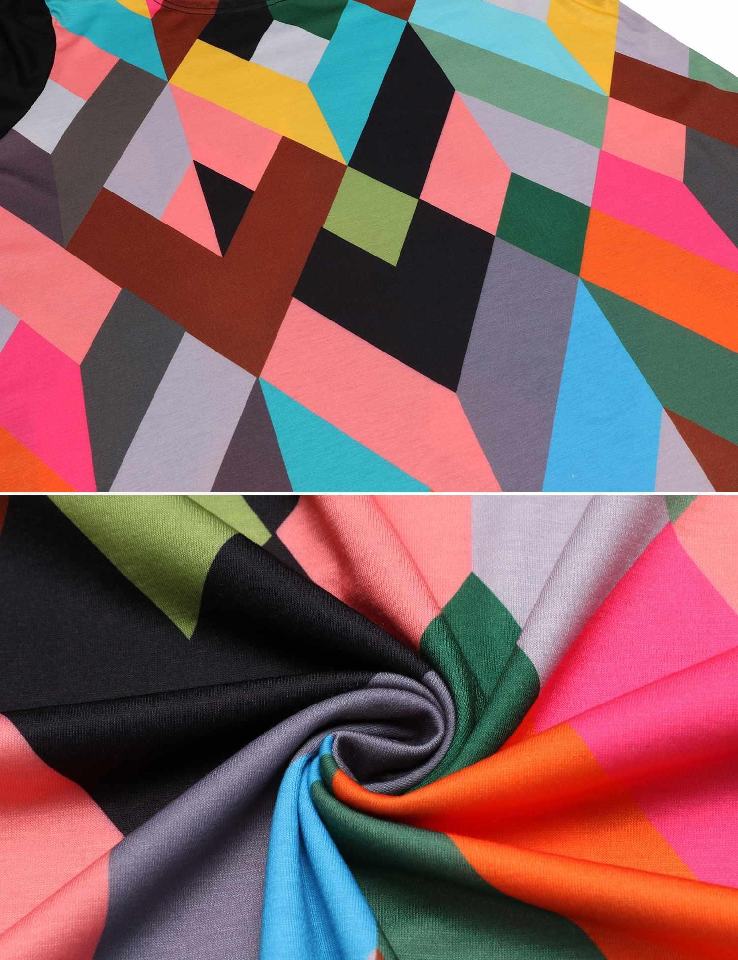 Zeagoo Women\'s Geometric Prints Loose Casual Summer Fall Tunic Top Dress Black XXL