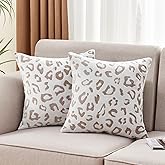 SOCHOW Decorative Throw Pillow Covers 18x18 Inches Set of 2, Soft Leopard Print Flannel Fleece Pillowcase Square Cushion Covers for Sofa Couch Bed, Brown