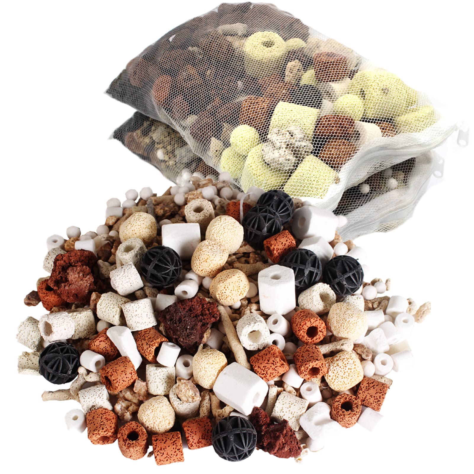 Photo 1 of GOLDEAL Bio Balls Ceramic Rings Set, Aquarium Biological Filter Media with Mesh Bag for Fish Tank and Pond, Fish Tank Filter, Decorations, Accessories (2Pack,2.2lb)