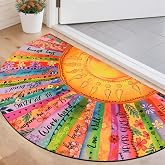 Likiyol Sun Door Mat Outside Entrance, Inspirational Quotes Welcome Mat Half Circle Front Door Mats, Colorful Floral Non Slip Boho Doormat Outdoor Indoor Entrance, Low Profile, Absorbent, 24