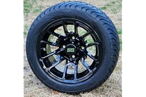 GOLF CART TIRE SUPPLY 12" LIZARD Black Aluminum Golf Cart Wheels and 215/40-12 Low Profile DOT Golf Cart Tires Combo - Set of 4