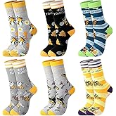 Shihanee 6 Pairs S'more Bee Socks Novelty Crew Honey Socks Gifts Funny Basket Stuffers Treats for Women, Size 5-10