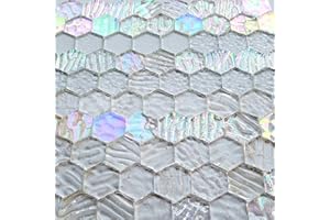AONUOAO 100 pcs Hexagon White Iridescence Stained Glass Pieces Mosaics Tiles for Crafts Bulk, Hand Precut Glass Mosaic for Stained Glass Bee Honeycombs, Mosaic Kits for Adults