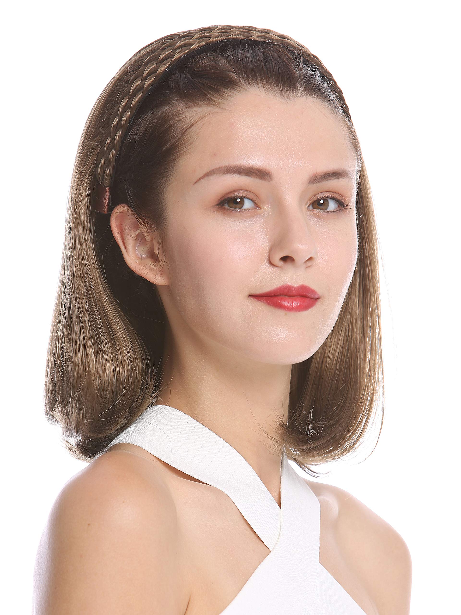 WIG ME UP - 90606+3-12 Halfwig Hairpiece Extension with braided hair circlet shoulder length straight medium golden brown