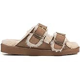 POLAR Women’s Faux Suede Strap Slide Sandals – Open-Toe Suede Slides with Adjustable Buckle Strap, Rubber Outsole, Plush Lining – Casual Slip-On Sandals for Indoor & Outdoor Wear