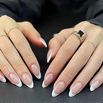 Amazon.com: White French Press on Nails Medium Almond Fake Nails ...