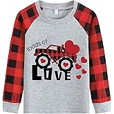 Toddler Boys Valentines Day Shirt Long Sleeve Raglan T-Shirts Baby Monster Truck Heart Tee Red Plaid Tops for Kids 2-7 Years