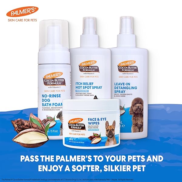 PALMER’S FOR PETS FACE AND EYE WIPES WITH COCOA BUTTER AND VITAMIN E, DOG EYE CLEANING AND CARE, SPECIALLY FOMULATED FOR DOGS, 100CT