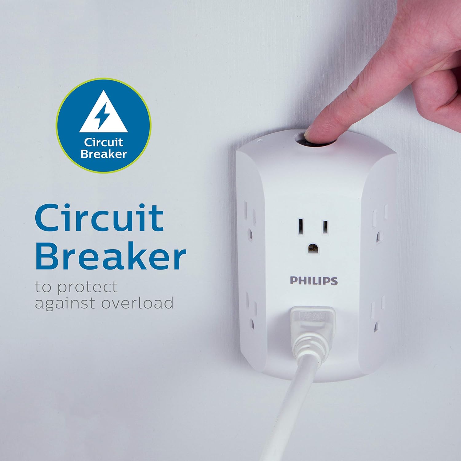 Philips 6 Outlet Charger, Resettable Circuit Breaker, 3-Prong Grounded Adapter, Side Access, Wall Tap, White, SPS1460WA/37, 1 Pack: Computers & Accessories