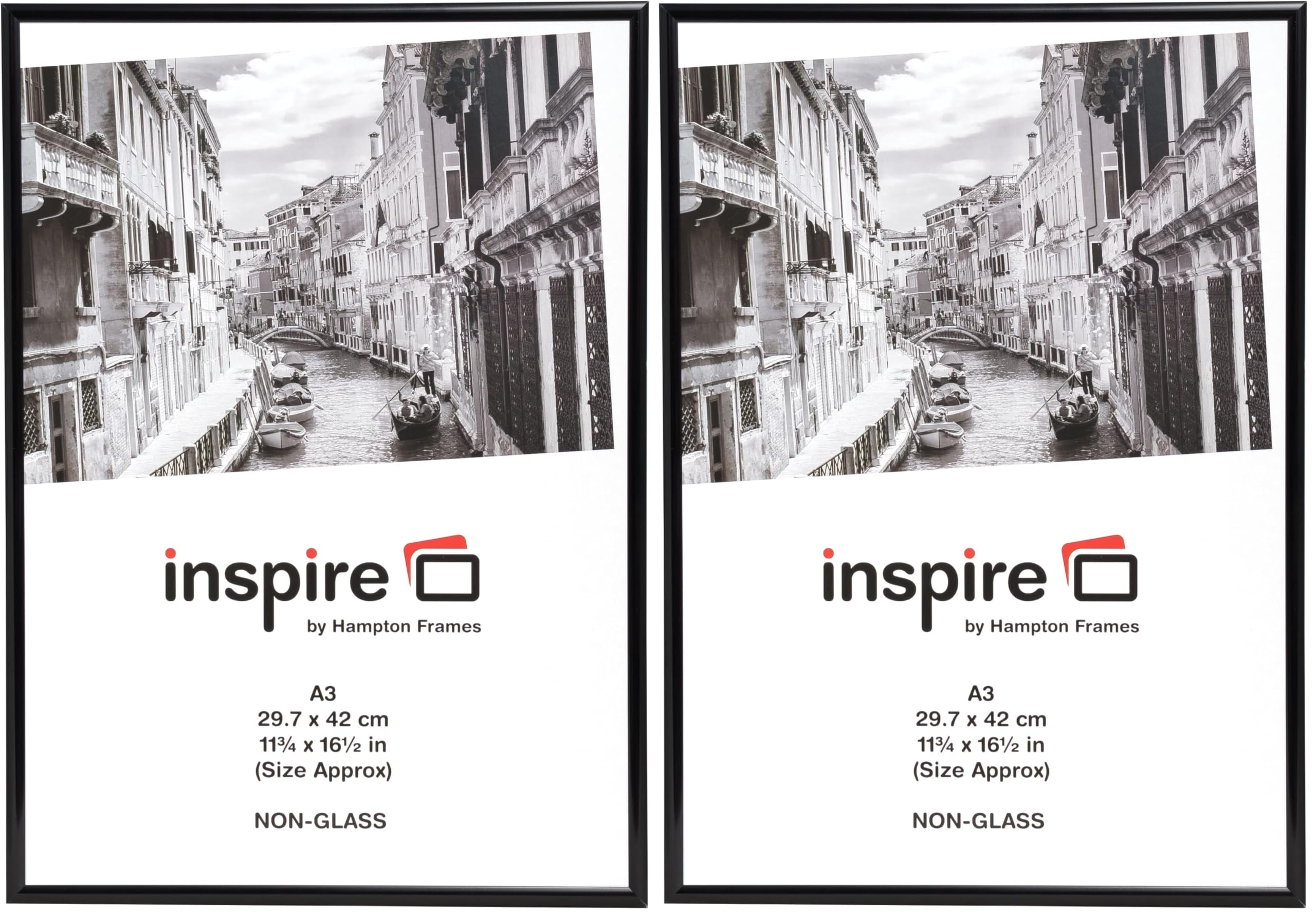 Hampton Frames BACKLOADER Range A3 Black Picture Poster Photo Frame Acrylic (Non Glass) A3MARBLX-1PK (Pack of 2)