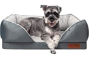 Fida Orthopedic Dog Bed with Memory Foam Base - Dog Lounge Sofa with Removable Washable Cover, Pets Couch Beds for Small Dogs & Cats (Medium, Grey)
