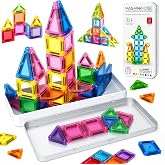 Lunoppy Magnetic Tiles Travel Set, Mini Magnetic Building Tiles for Kids | 40Pcs Mini Magnetic Tiles Travel Size, Portable Magnet Building Toys for Travel, Christmas &amp; Birthday Gifts for Boys &amp; Girls