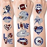 Cowboy of Dallas Football Temporary Tattoos - 240 Pcs American Cowboy Rugby Tattoo Stickers, Blue Football Birthday Party Decorations for Sports Game Party Favors Supplies