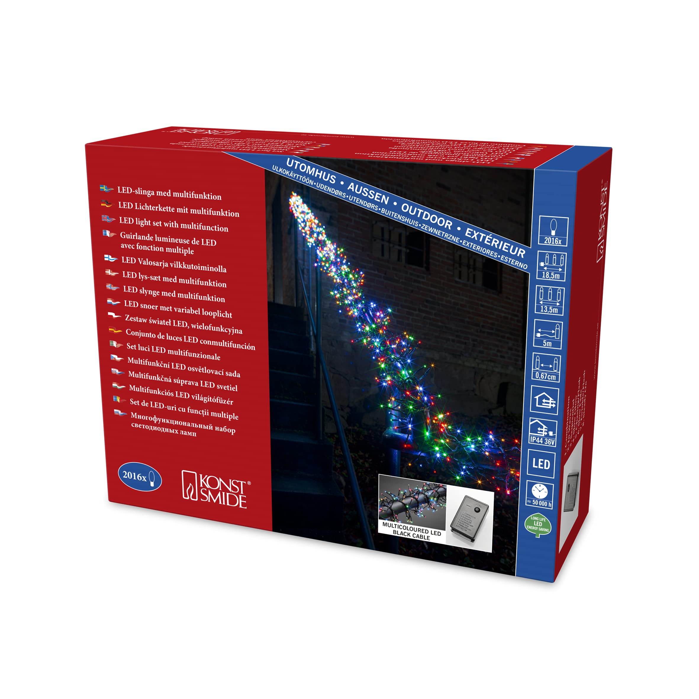 Konstsmide 3866-500 Micro Led Cluster Light Chain "Cluster" / For Outside (Ip44) / With 8 Functions, Control Unit And Memory Function / 2016 Colored Diodes / 36V External Transformer / Black Cable