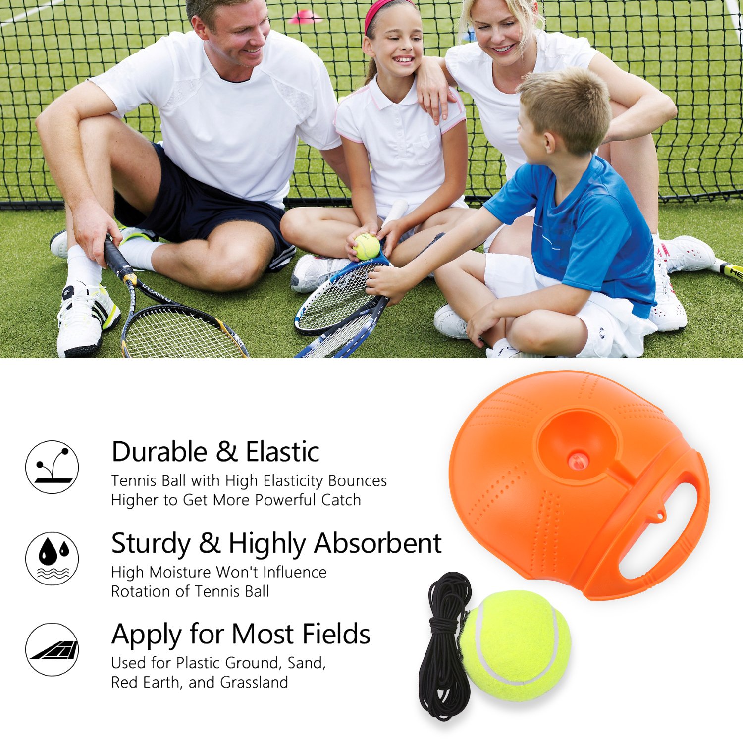 HUYIJJH Tennis Trainer Rebound Ball Set Self-study Practice Training Tool Sport Exercise Equipment for Kids Player Beginner (2 Balls)