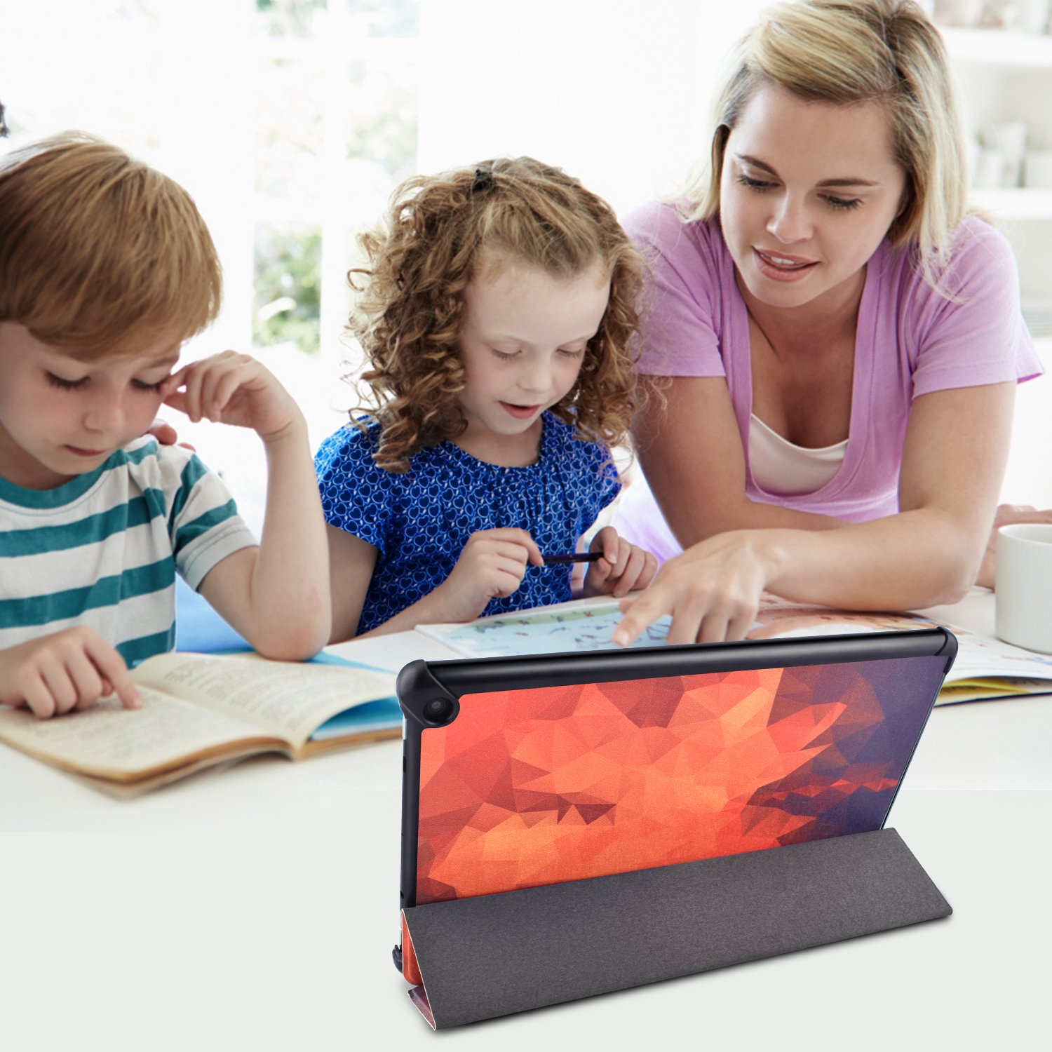 Dopup Fire 10 Case Ultra Lightweight Folding Stand Cover All New Slim-Fit PU Leather with Auto Wake/Sleep Fire 10 Tablet Case(Geometry Maple)