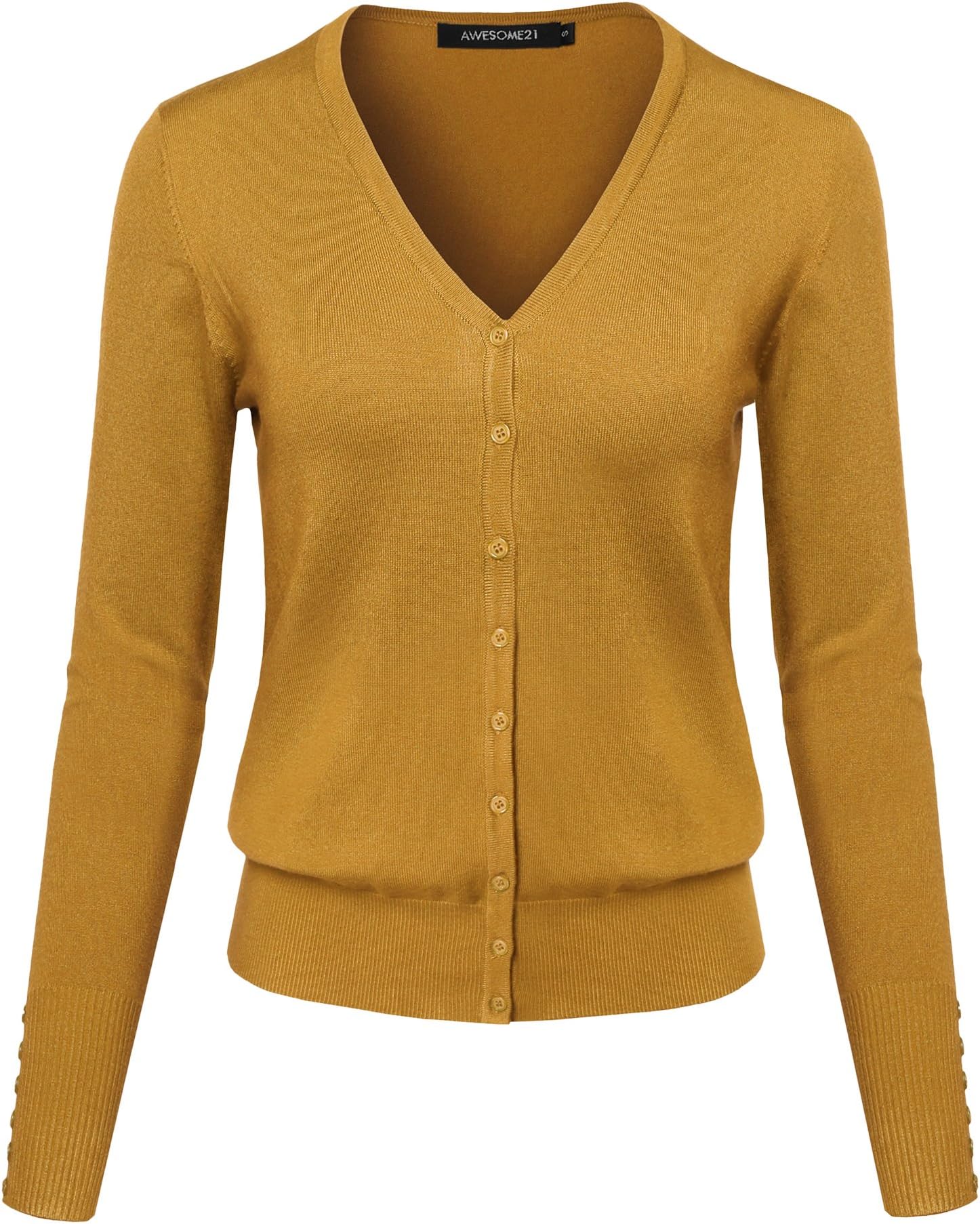 Women's Basic Solid V-Neck Button Closure Long Sleeves Sweater Cardigan