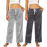 HEARTNICE 2 Pack Women's Warm Plush Pajama Pants Soft Fluffy Pajama Sleep Pants Comfy Fuzzy Pj Bottoms