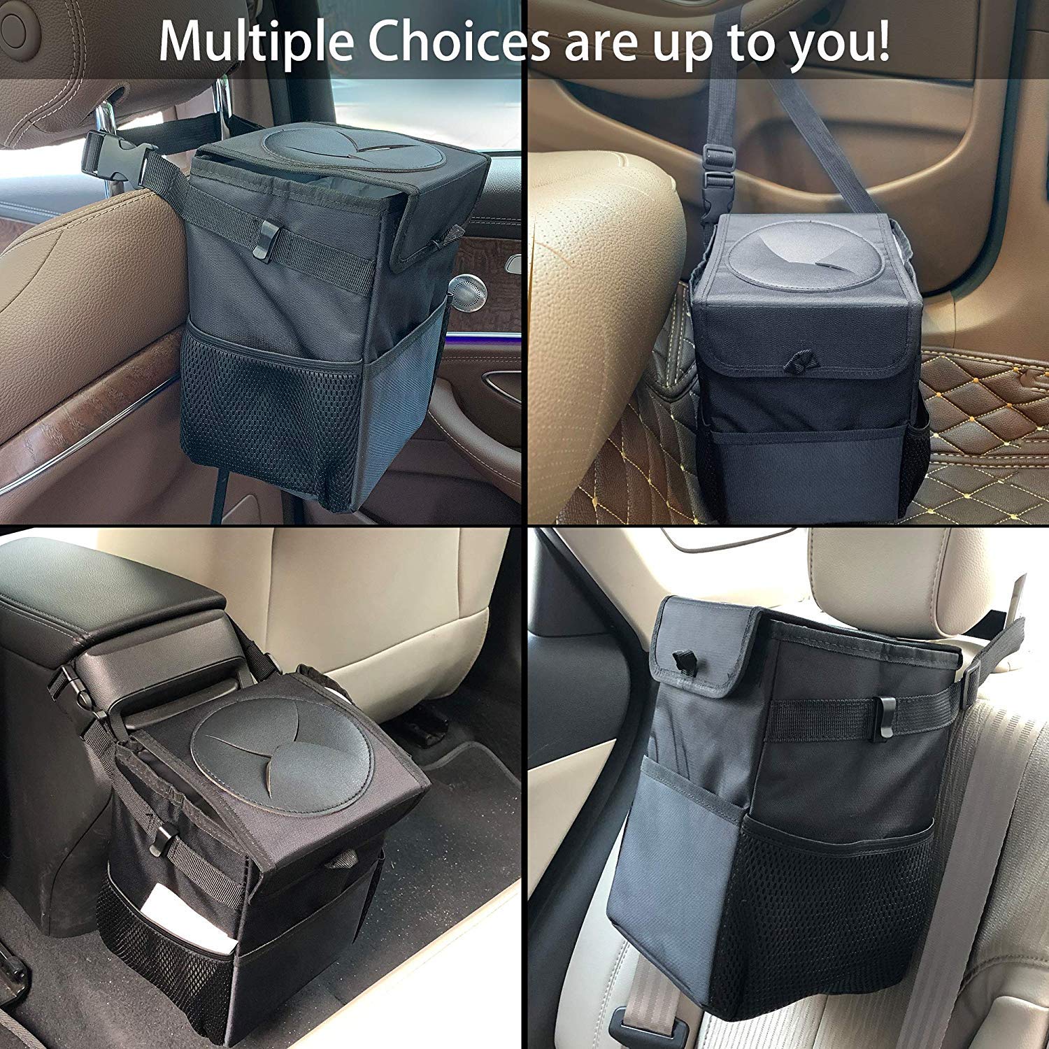 Flysea Car Trash Can, Leakproof Vehicle Trash Can with Lid, Collapsible Storage Organizer Pocket and Odor Blocking Waterproof Car Trash Bag for Home Travel Car Truck SUV Taxis and More