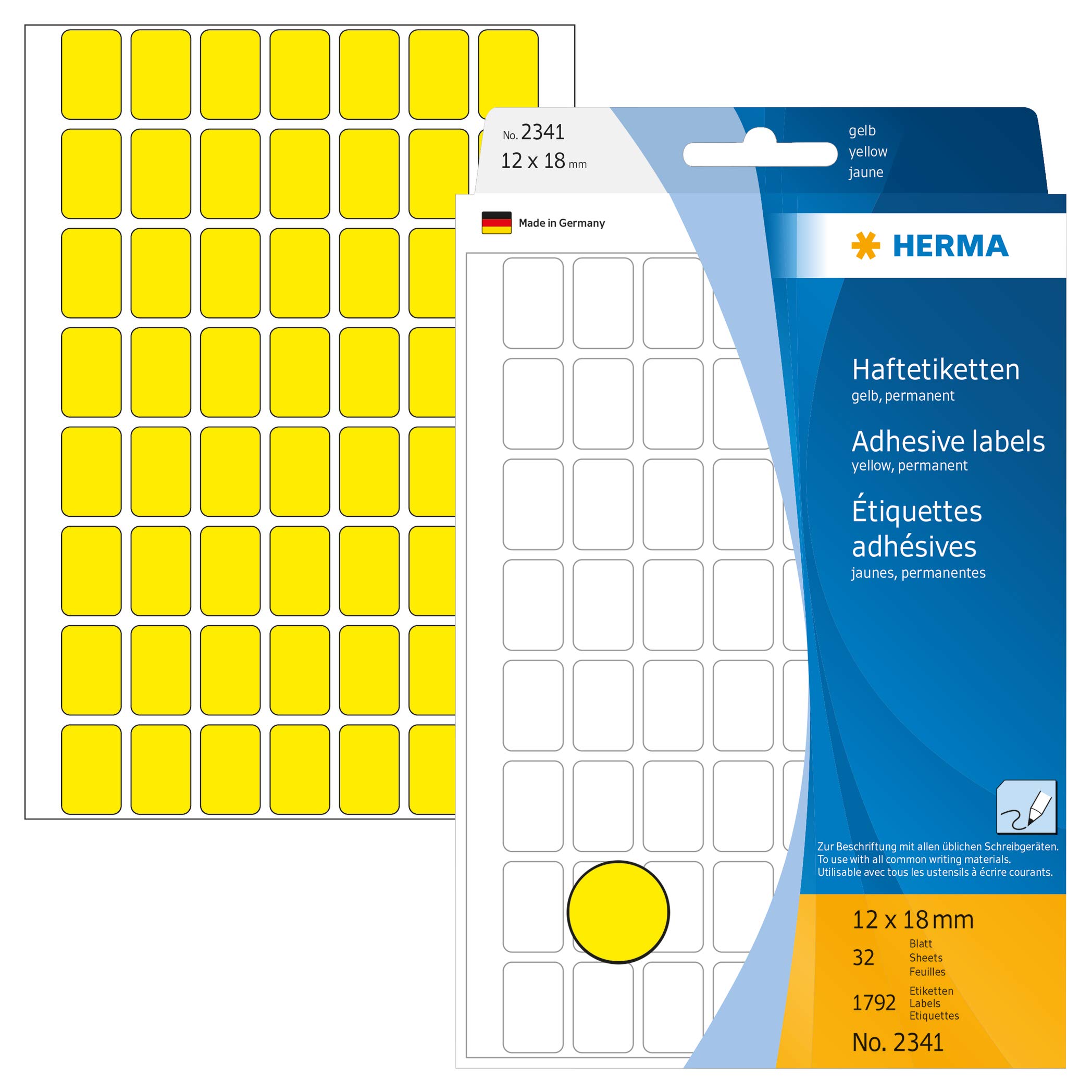 HERMA Multi Purpose Labels, 56 Labels per Sheet, 32 Sheets, 12 x 18 mm, 1792 Labels, Self Adhesive Mini Labels Stickers, Blank Sticky Labels for Office Kitchen Home, Yellow