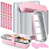 Tioncy 100 Sets Fall Mini Loaf Pans with Lids Spoons Sealing Stickers, Harvest Mini Cake Pans, Rectangle Aluminum Foil Baking Bread Containers, Bakery Party Supplies 6.8oz(Pink,Classic)