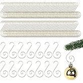 Miukada Christmas Ornament Hooks, Christmas Ornament Hangers 120Pcs, Small Metal Decorative Ornament Hooks for Xmas Tree Decorations-Gold