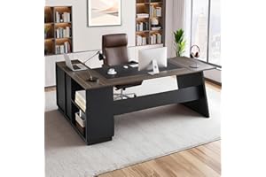 VEVOR L-Shaped Executive Desk, Large Modern Office Table with Drawers and Storage Cabinet, Heavy Duty Wooden Executive Table,