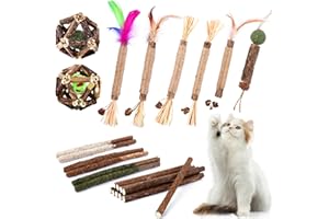 WOUSEDO Catnip Chew Toys for Cats,24 Pack Silvervine Cat Toy,Cat Natural Silvervine Sticks,Natural Silvervine Stick Cage Balls & Bell Balls for Indoor Cats.