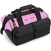 Pink Power Pink Tool Bag for Women -16" Tool Tote Bag w/ 22 Storage Pockets - Womens Small ToolBag Ladies ToolBox for Hand Tools, Power Kits & More - Womens Zipper Toolbag Caddy Organizer